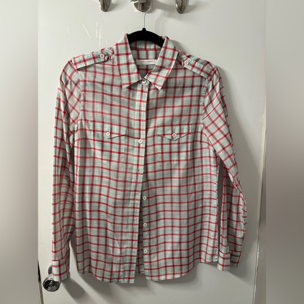 Equipment Red and White Plaid Women’s Button Down Shirt Size S